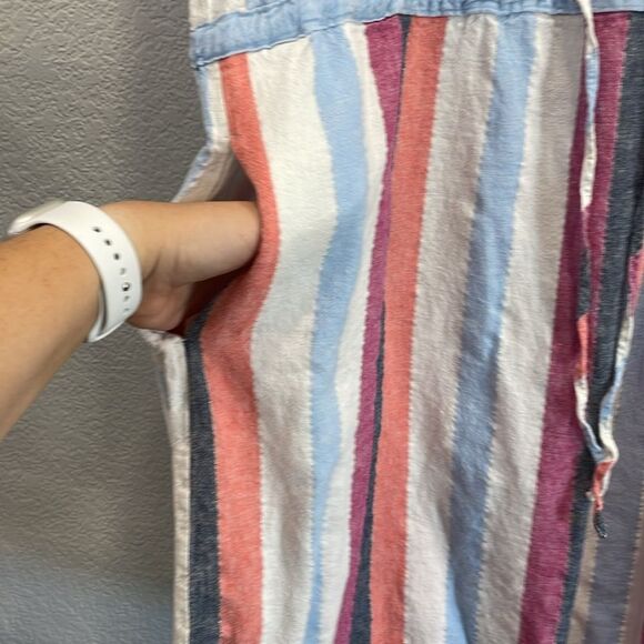 Time and Tru Vertical Stripe Cinched Waist Dress in Magenta Quartz Stripe Large - Picture 6 of 10